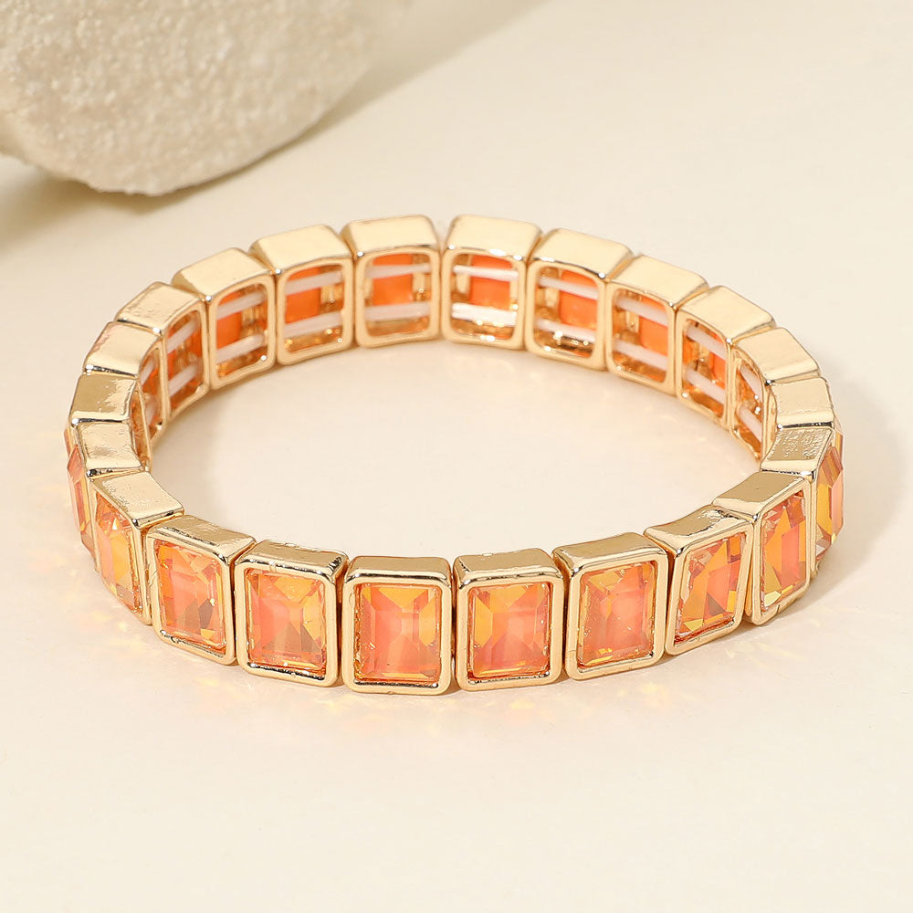 Rectangle Crystal Beaded Stretch Bracelet
