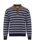 Navy Striped Merino Wool Knit Polo Shirt