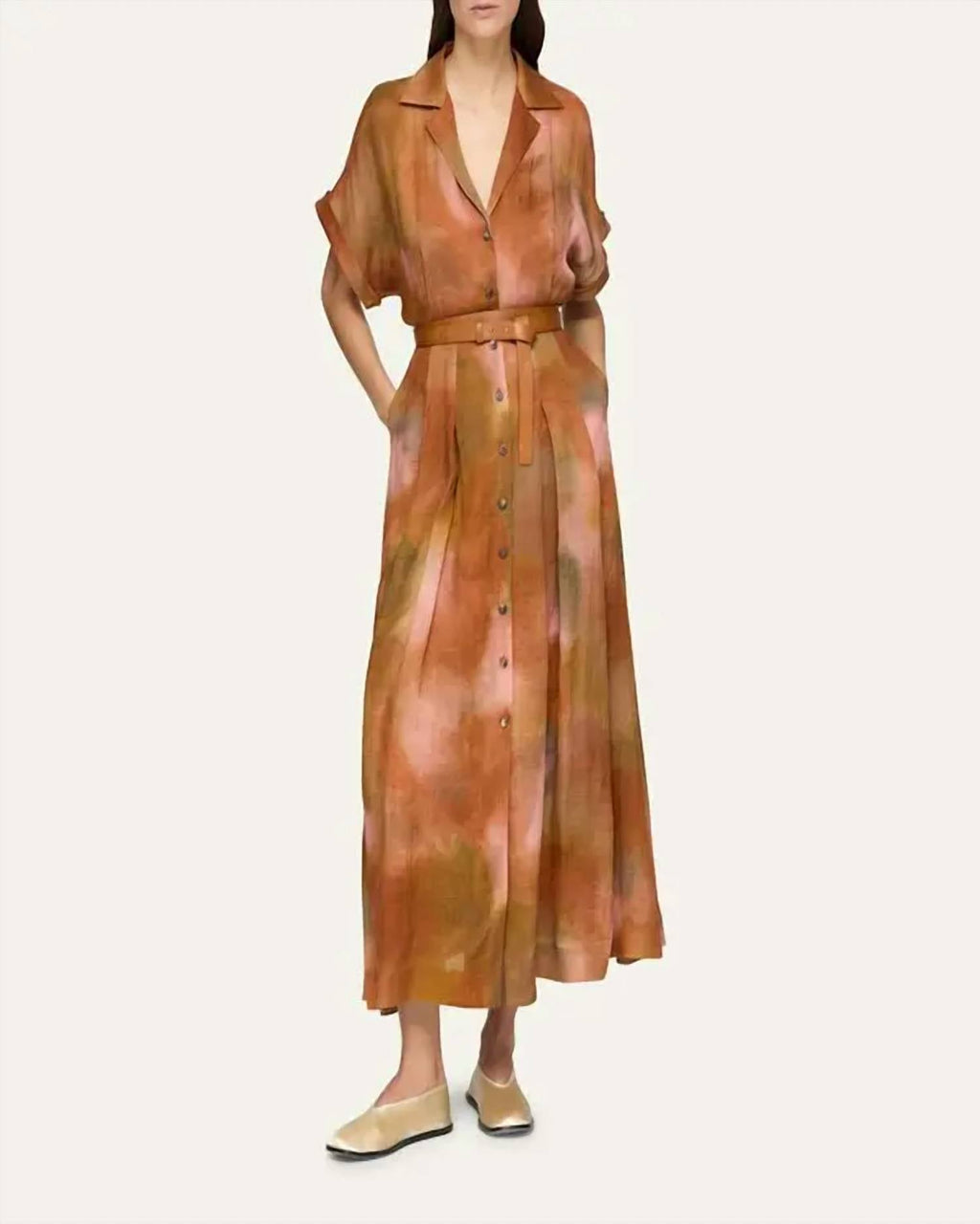 Women's Notch Lapel Shirtdress In Red Ochre Multi