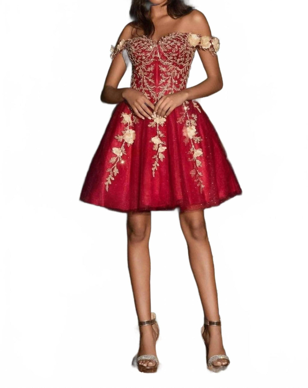 Floral Print Short Prom Mini Dress In Burgundy Gold