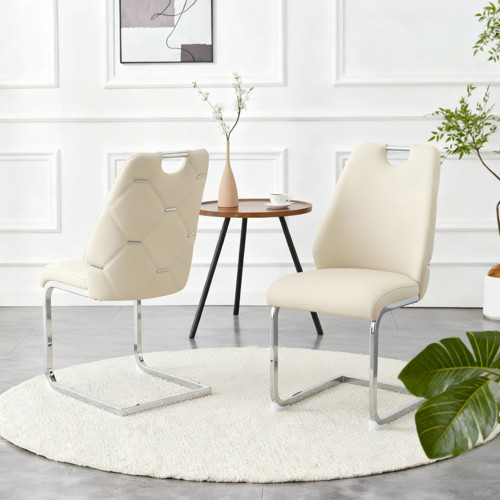 Set of 2 Modern Faux Leather Dining Chairs with High Backrests