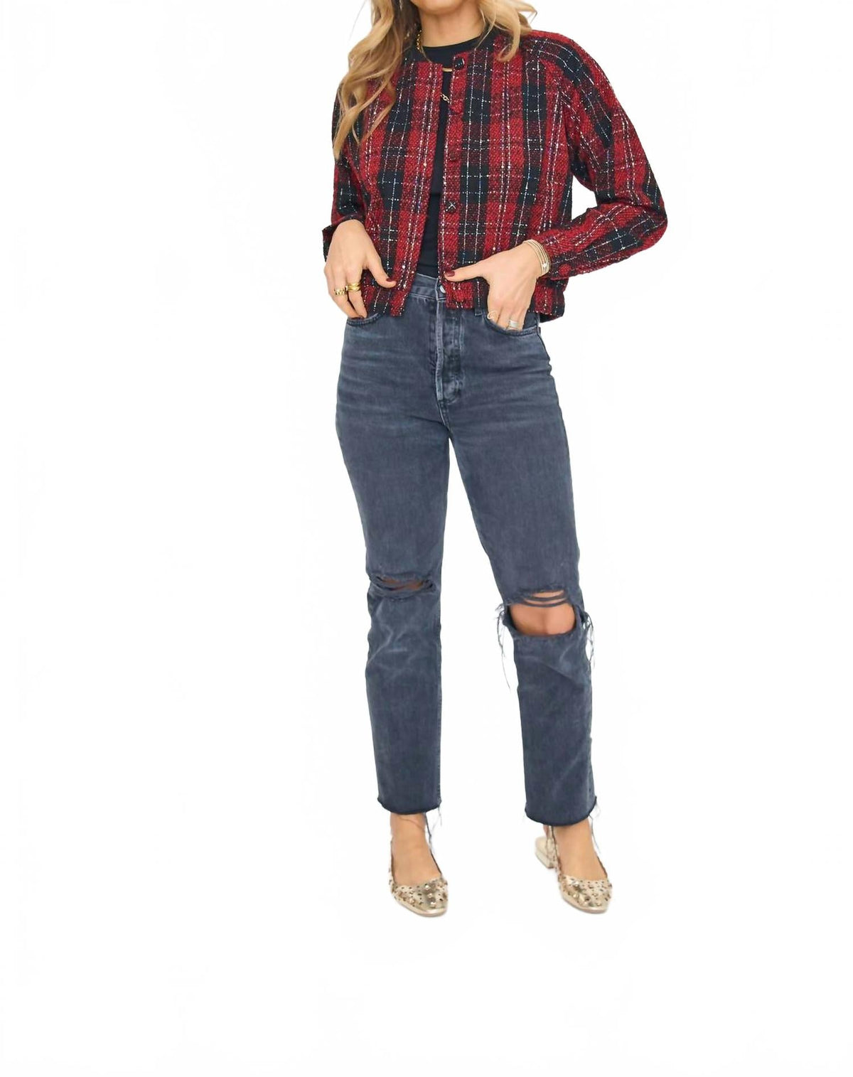 Plaid Bomber Jacket In Red