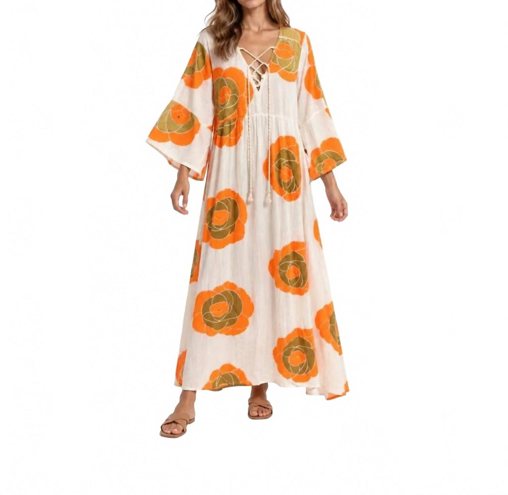 Anthea Floral Maxi Caftan In Ivory Multi