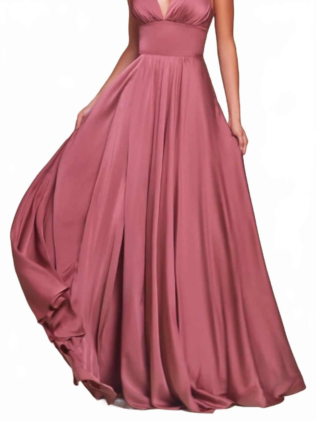 V-Neck Wide Waistband Evening Maxi Dress In Mauve Rose