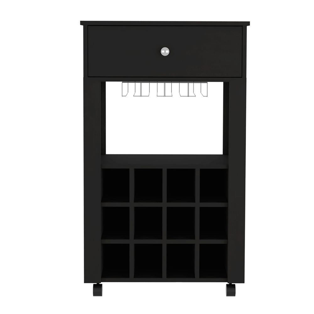 Rolling Wine Cabinet with 12-Bottle Rack and Drawer