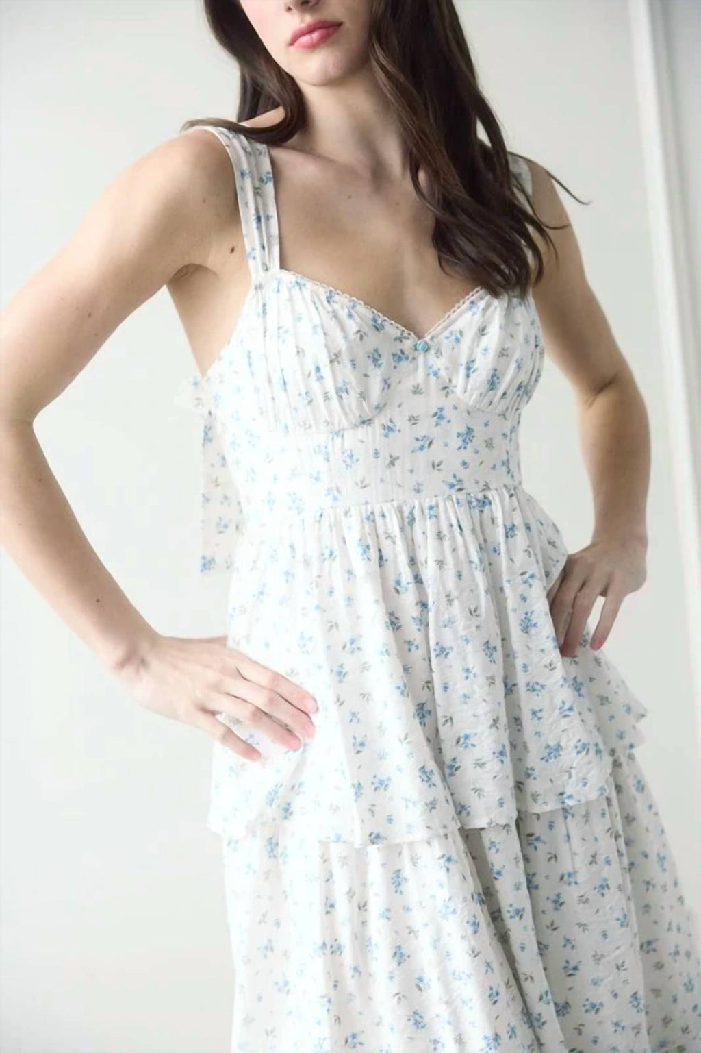 Floral Midi Dress In White