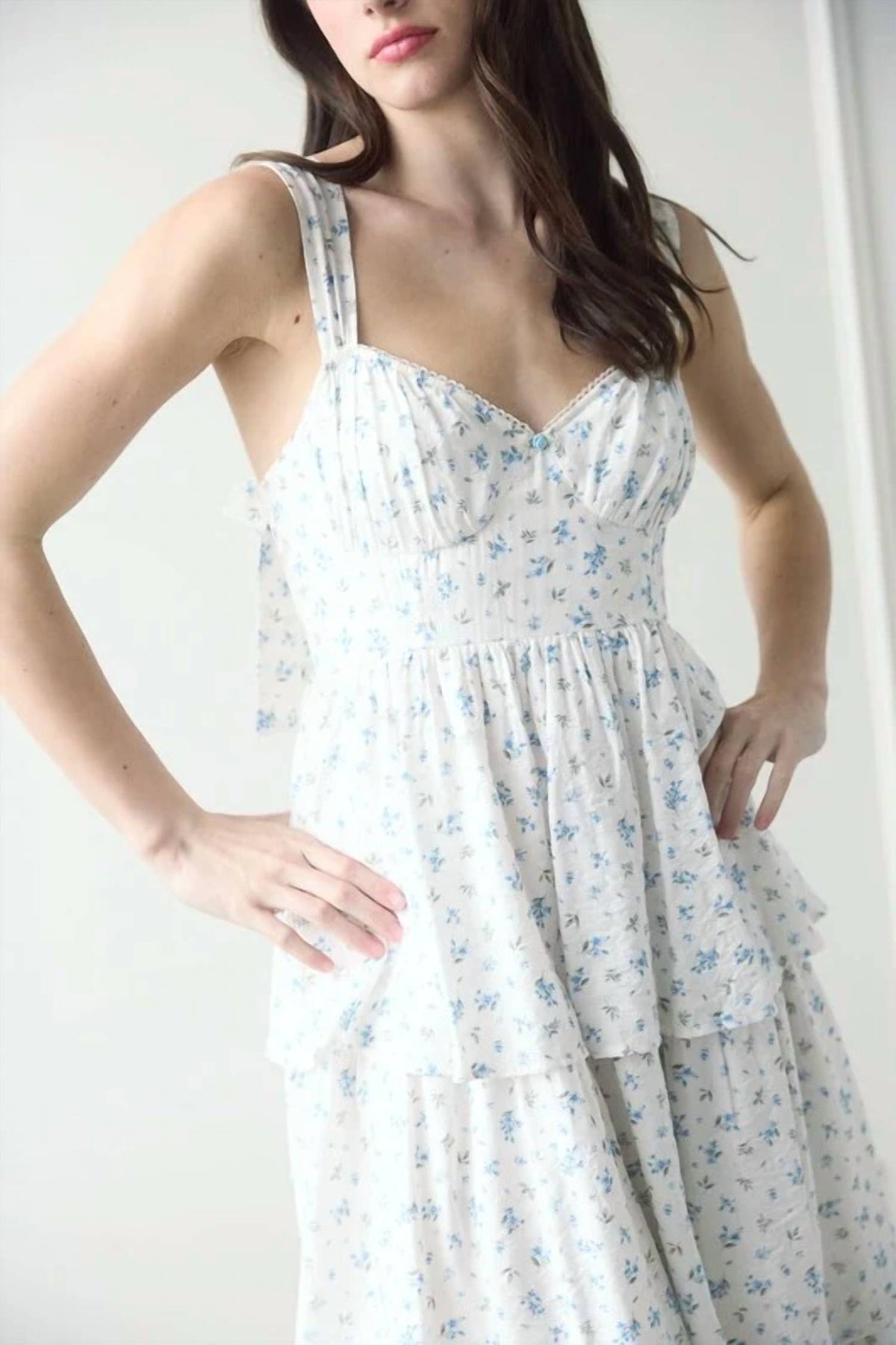 Floral Midi Dress In White