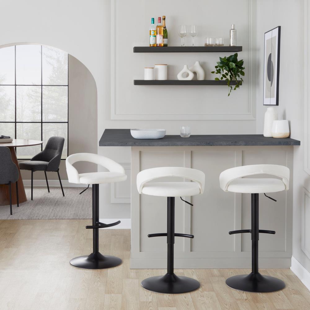 Set of 2 Modern Adjustable Bar Stools with Velvet Upholstery and Rounded T Footrests