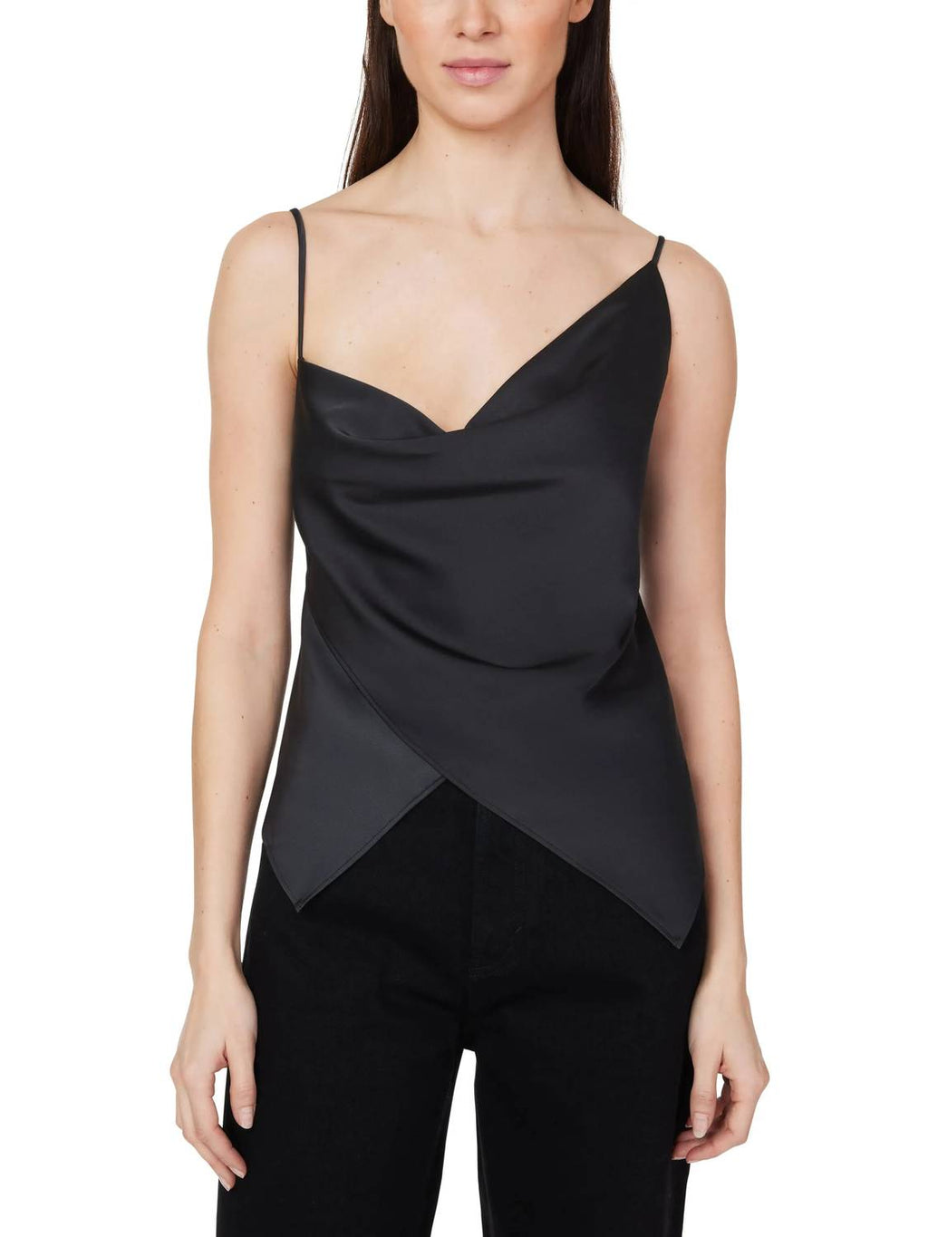 Satin Cowl Cami Top In Jet Black