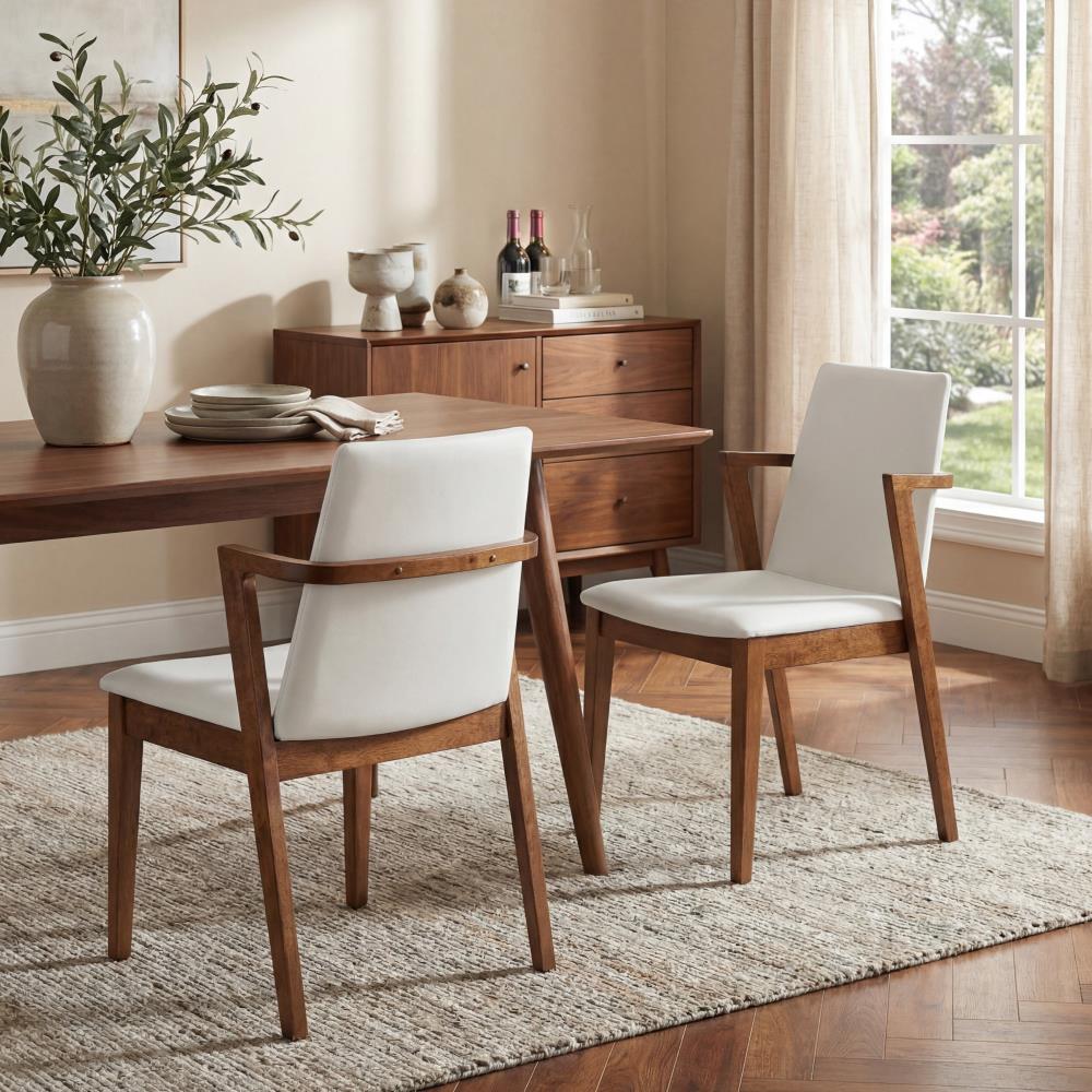Set of 2 Stylish Dining Room Armchairs with Padded Seats and Sturdy Rubberwood Frames