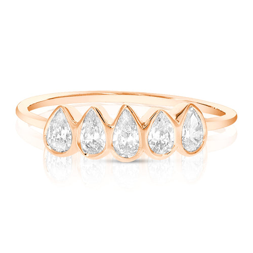 1/2 cttw Pear Lab Grown Diamond 5 Stone Engagement Ring in 14K Rose Gold For Women