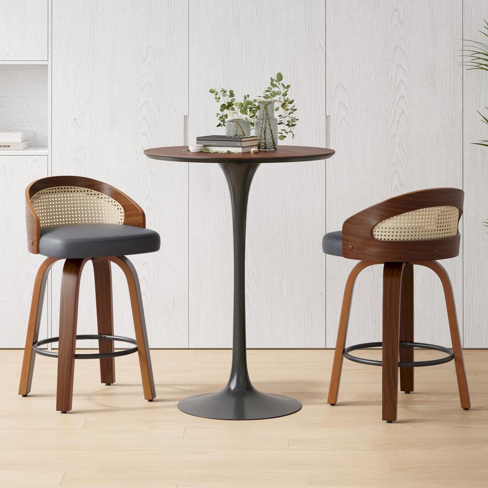 Upholstered Bar Stools with Wood Frames and Woven Backs