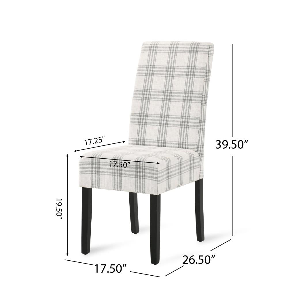 Set of 2 Plaid Upholstered Chairs with Wood Legs