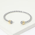 14K Gold Plated Two Tone CZ Pave Tip Braided Cuff Bracelet