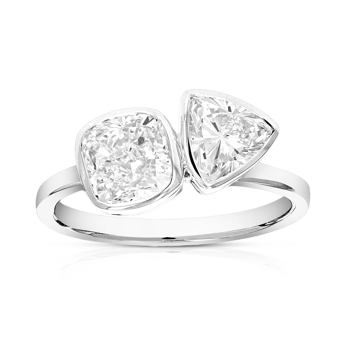 2 cttw Cushion and Trillion Lab Grown Diamond 2 Stone Engagement Ring in 14K White Gold For Women