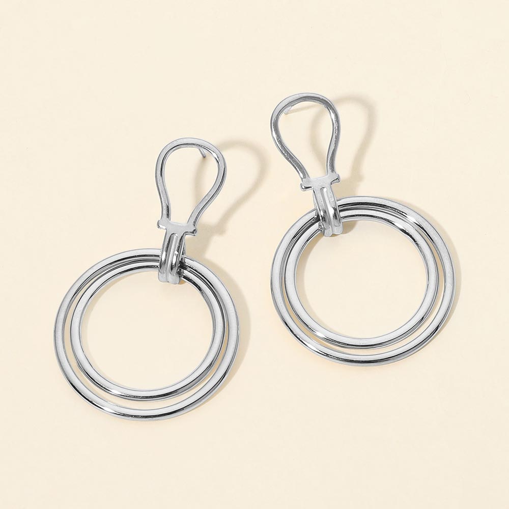 Stainless Steel Layered Ring Drop Earrings
