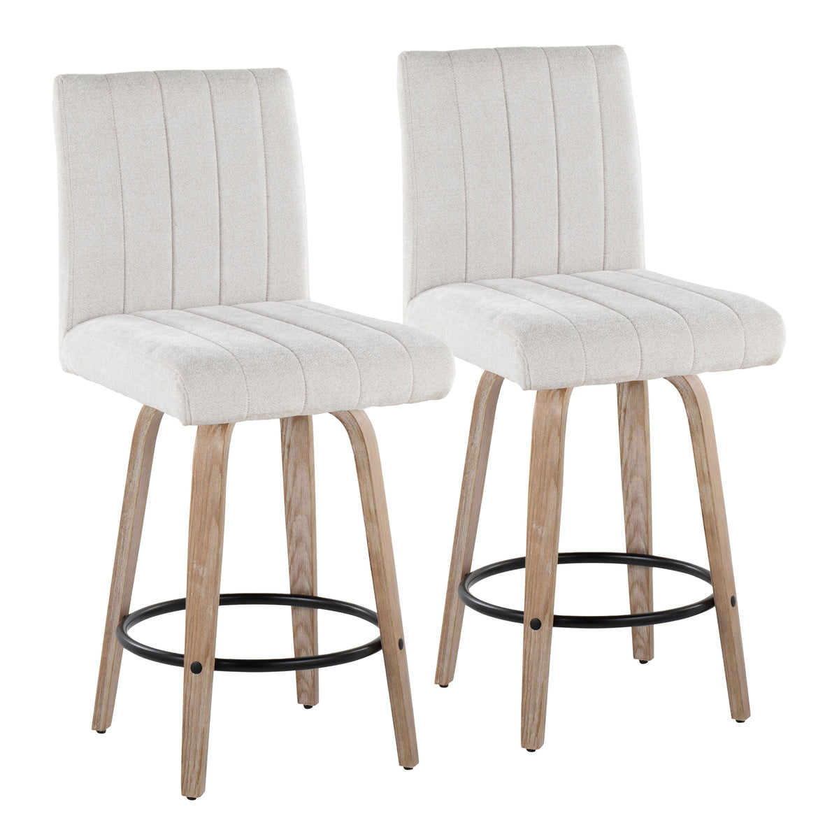 Pair of Cushioned Counter Stools with Round Footrests