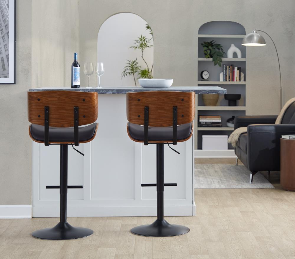 Set of 2 Contemporary Bar Stools with Rotating Seats and Upholstered Backrests
