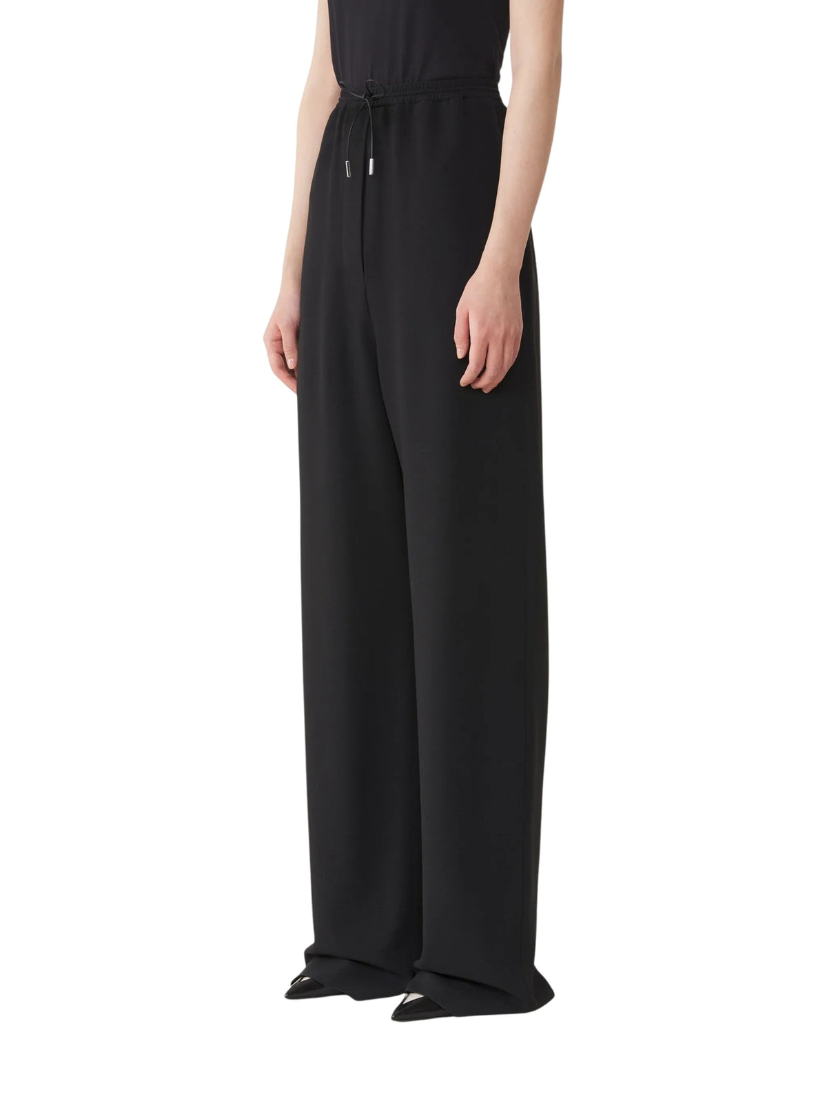 Wide Leg Trousers With Elasticated Drawstring And Logo Accents