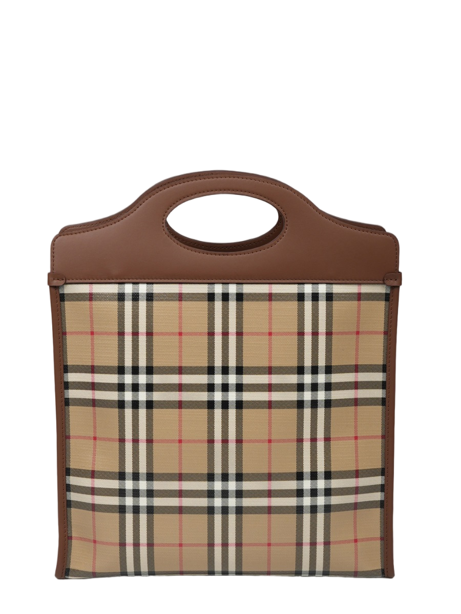 Pocket Small Signature Check Pattern Cotton Tote Bag
