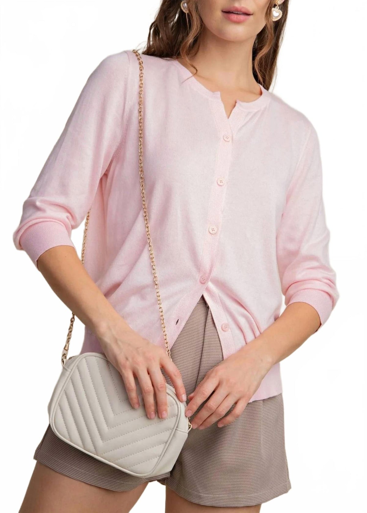 Classic Cardigan Sweater In Soft Pink