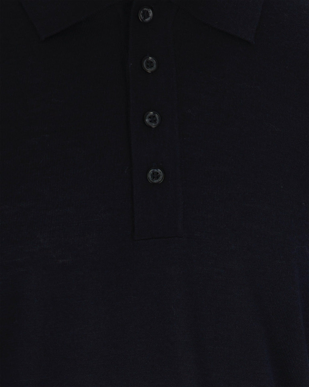 Dark Blue Virgin Wool Long-Sleeve Polo Shirt