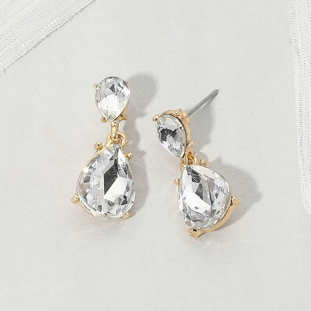 Teardrop Stone Cluster Drop Evening Earrings