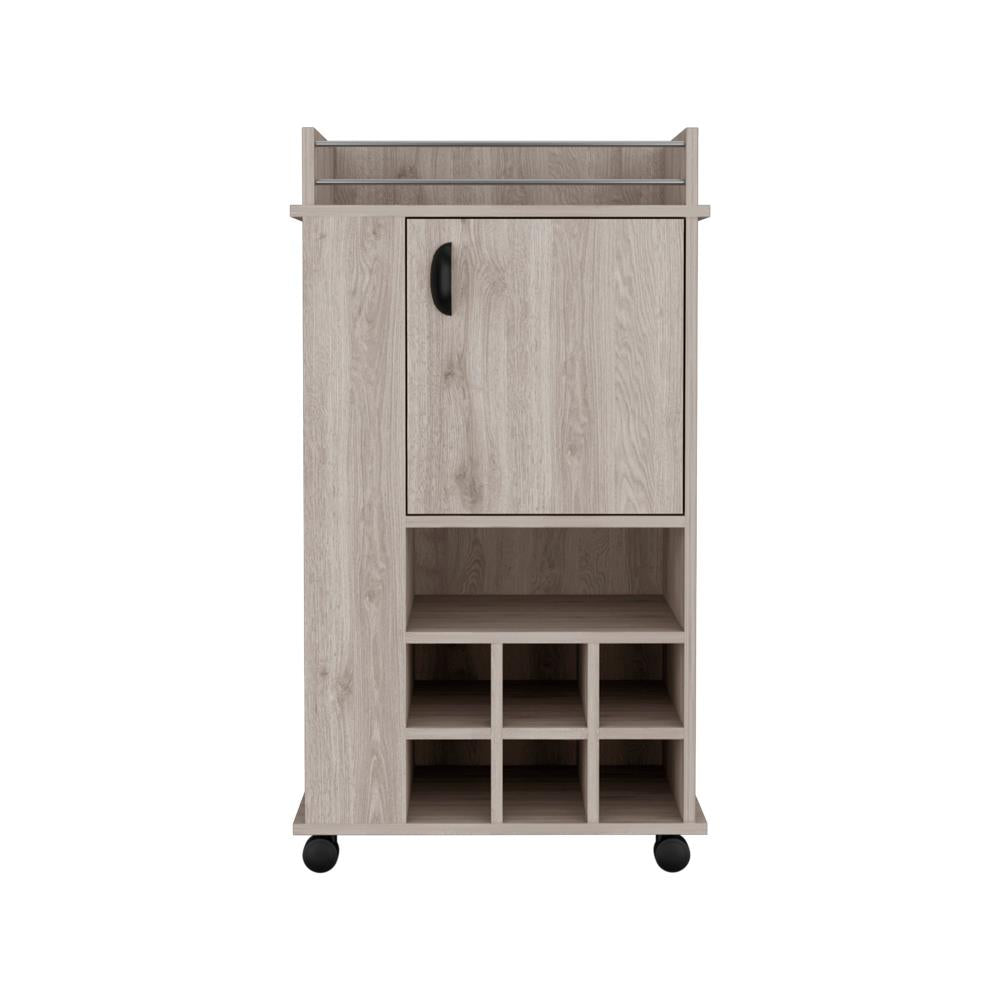 Bar Serving Cart with Six-Bottle Wine Storage and Mobility Wheels
