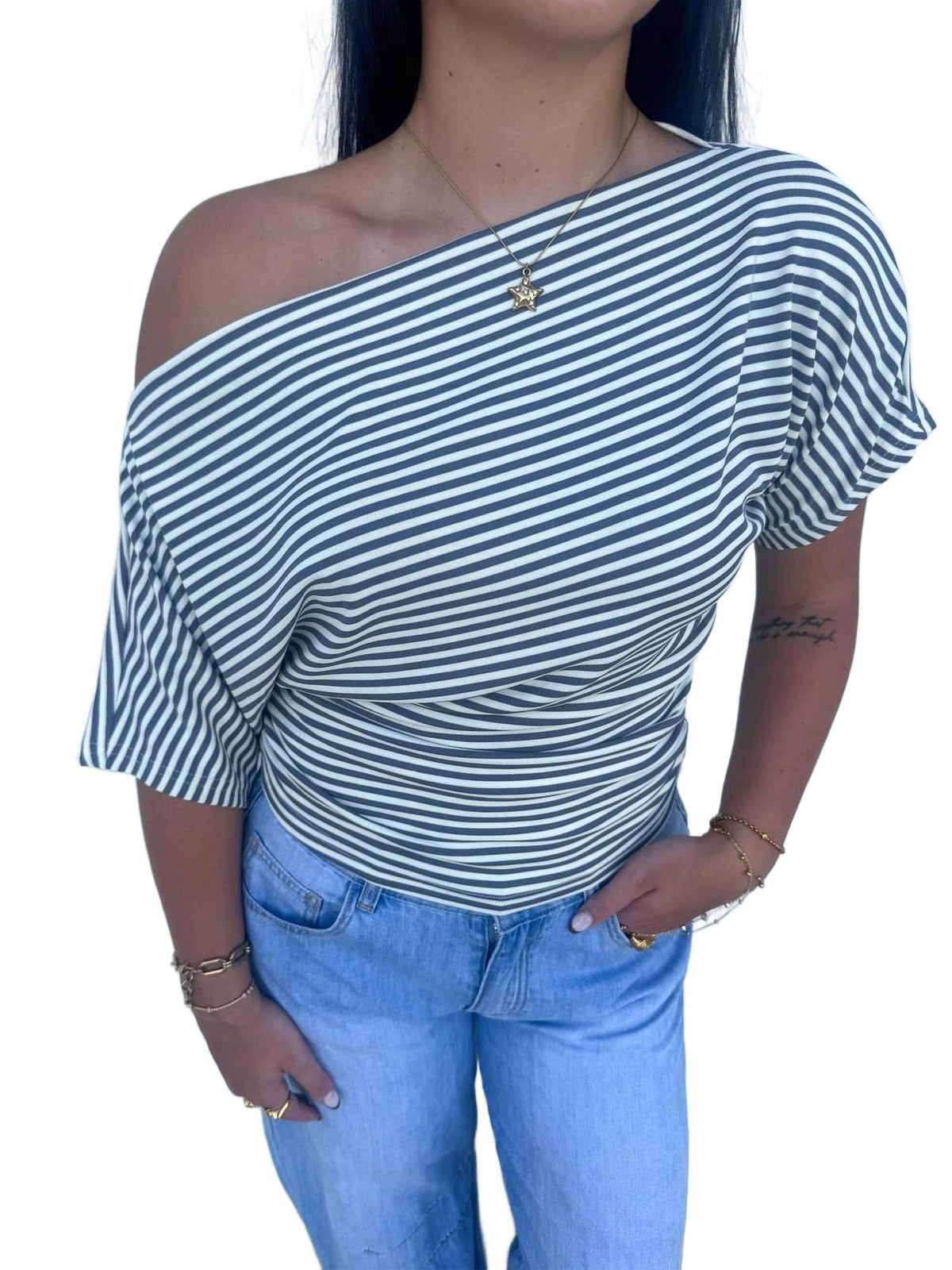 Delilah Striped Knit Top In Blue