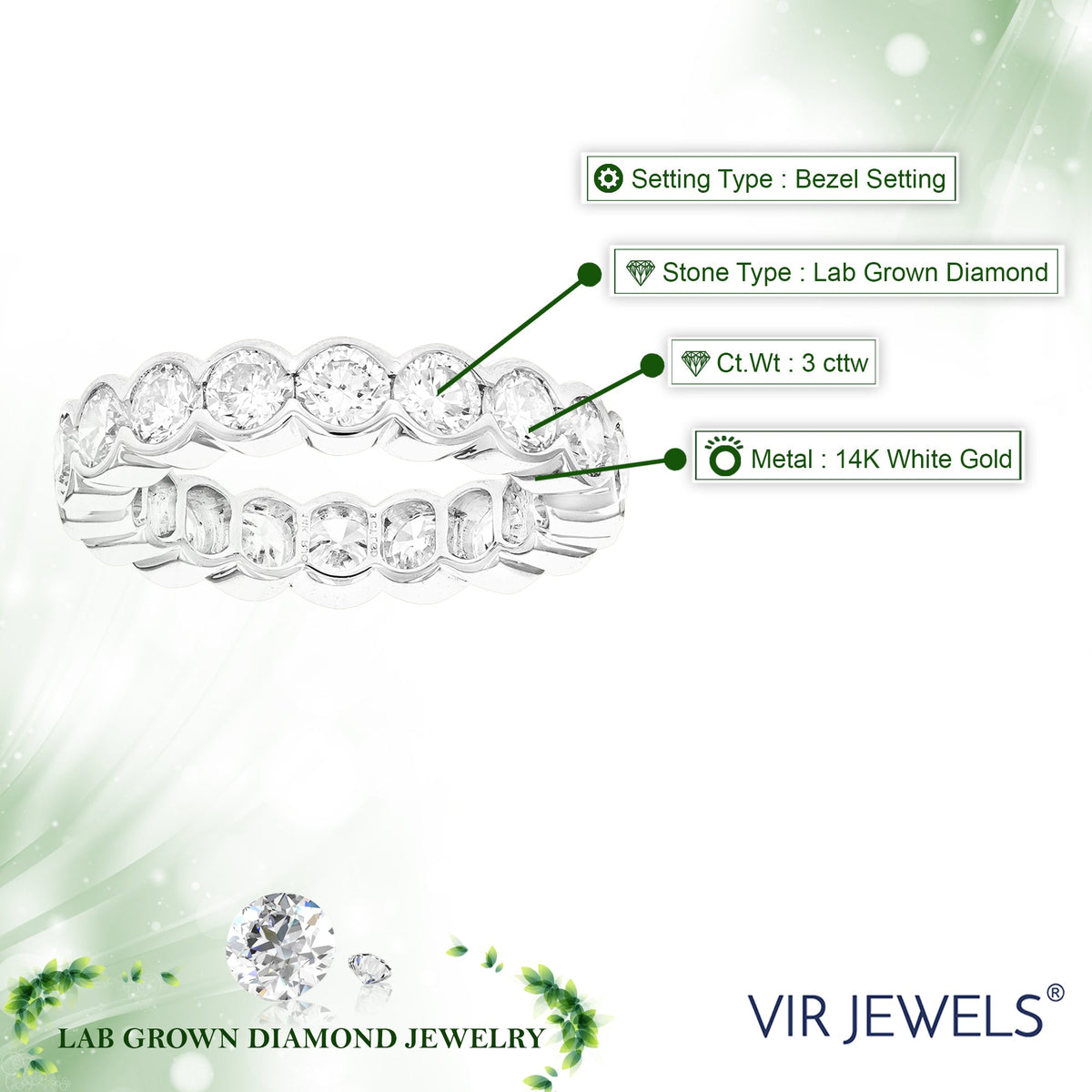 3 cttw Lab Grown Diamond Eternity Ring Wedding Band in 14K White Gold For Women