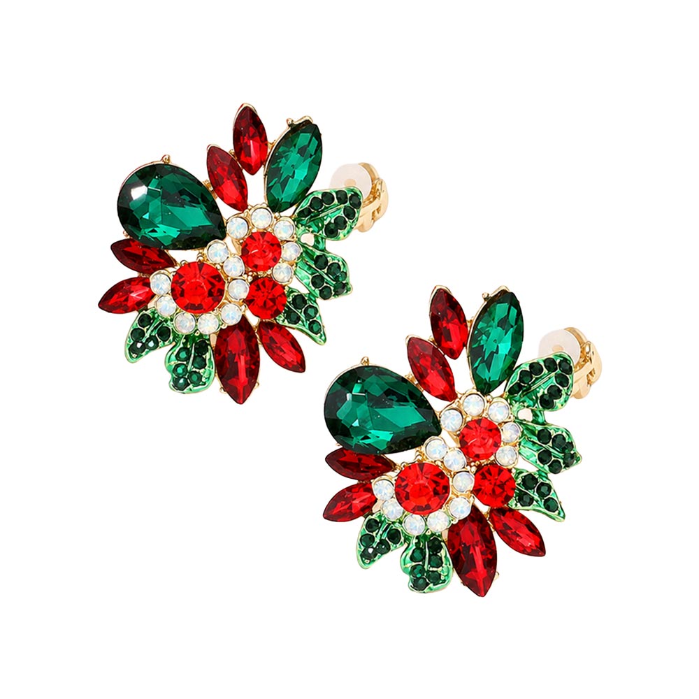 Floral Multi Stone Evening Clip On Earrings