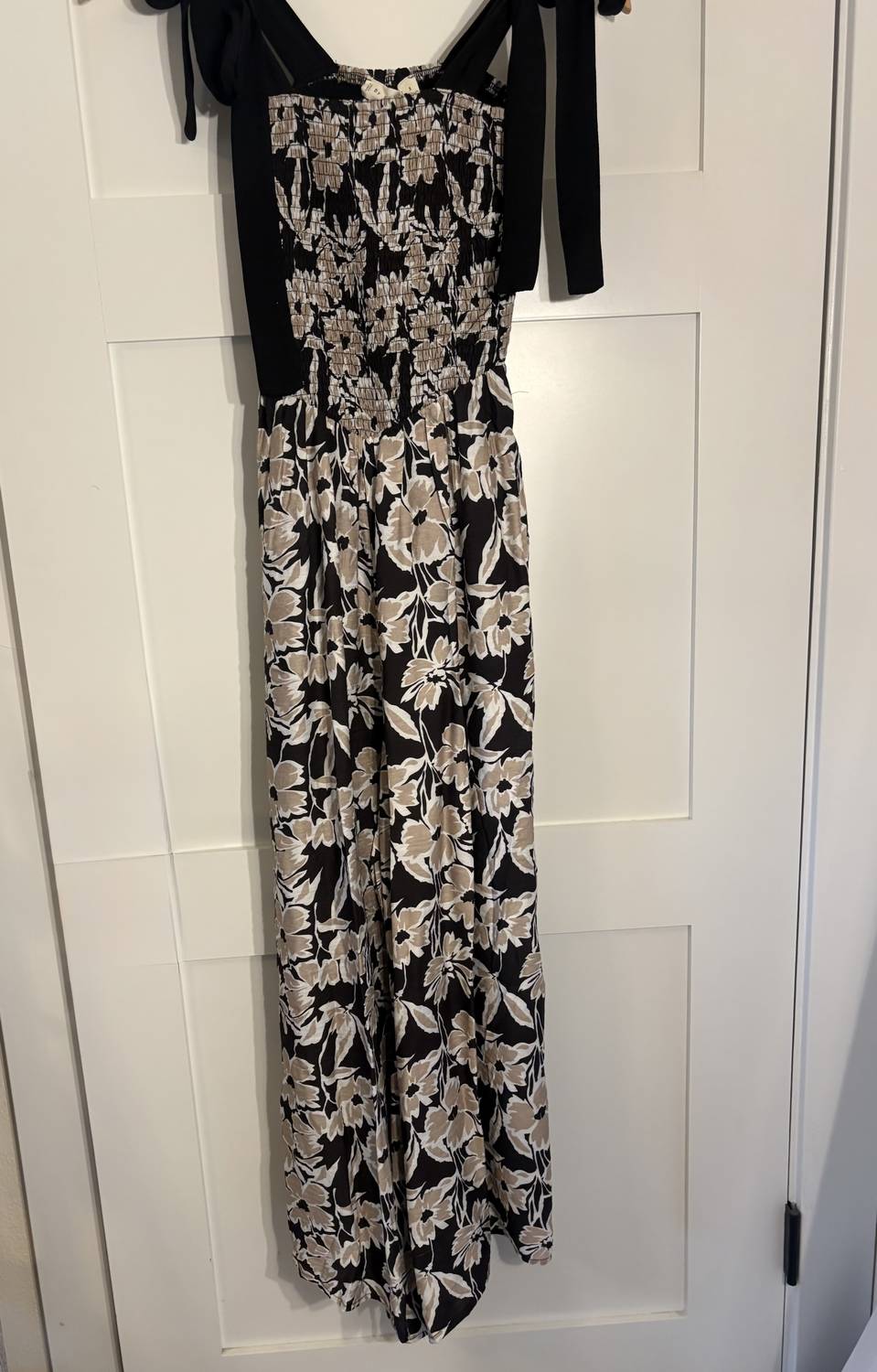 Women's Floral Print Square Tie Strap Wide Leg Jumpsuit In Black Multi