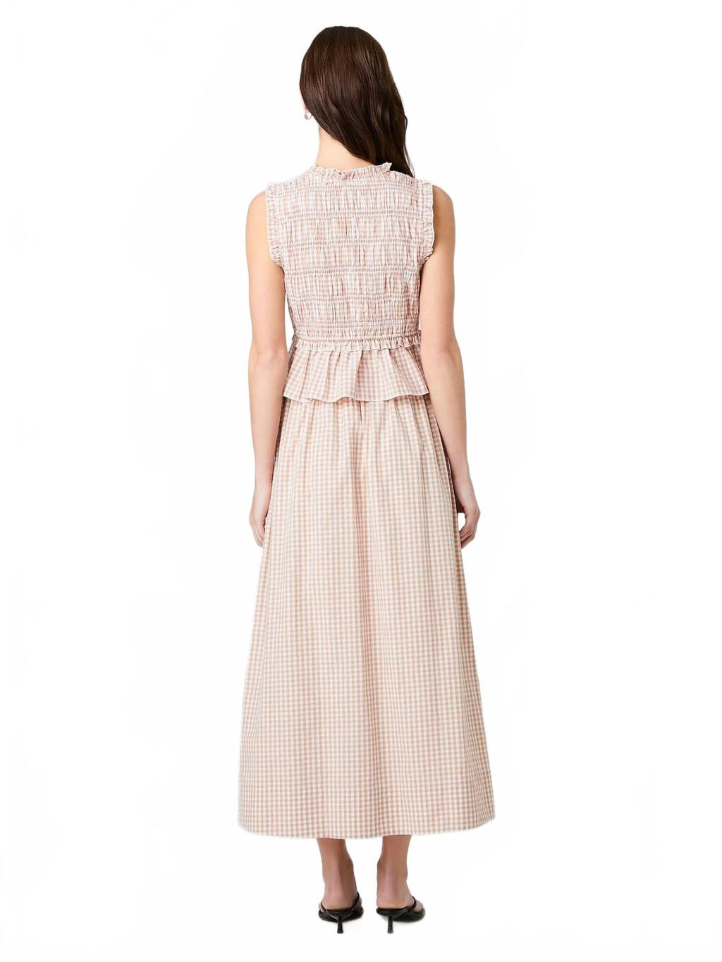 Gingham Ruched Skirt - Petite In Ginger Almond Nude