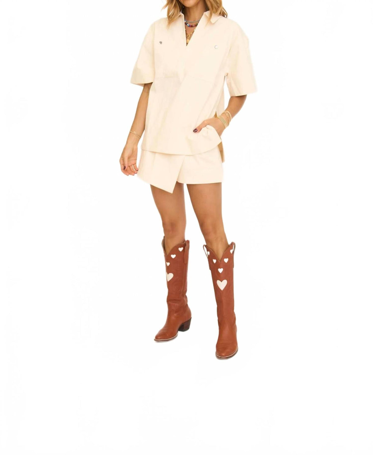 Oversized Collar Top In Cream