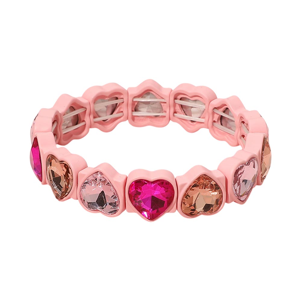 Romantic Heart Gem Beaded Stretch Bracelet