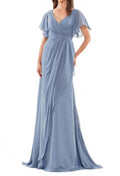 V-Neck Empire Evening Maxi Dress In Slate Blue