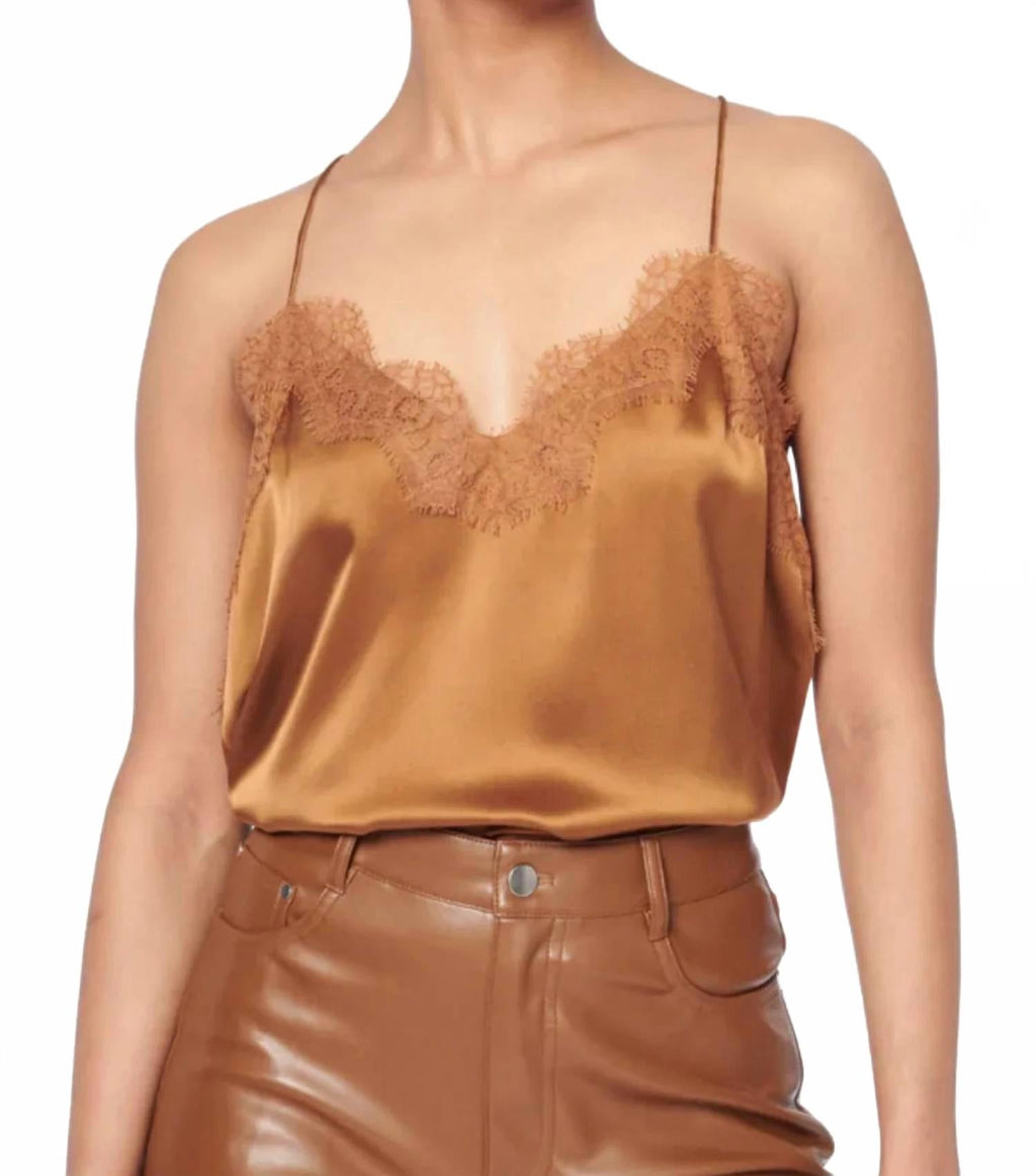 Racer Charmeuse Cami Top In Toffee