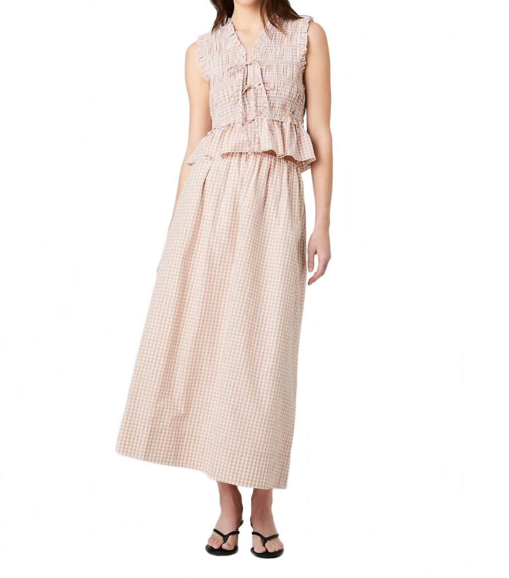 Gingham Ruched Skirt - Petite In Ginger Almond Nude