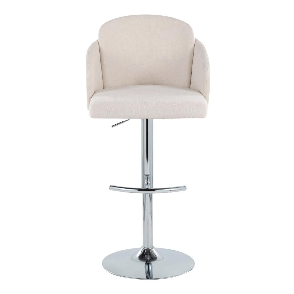 Set of 2 Modern Adjustable Bar Stools with Fabric Upholstery and Round Metal Footrests