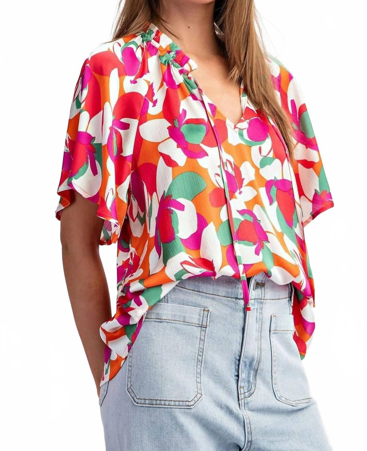 Santa Cruz Floral Printed Short Sleeve Top In Multicolor