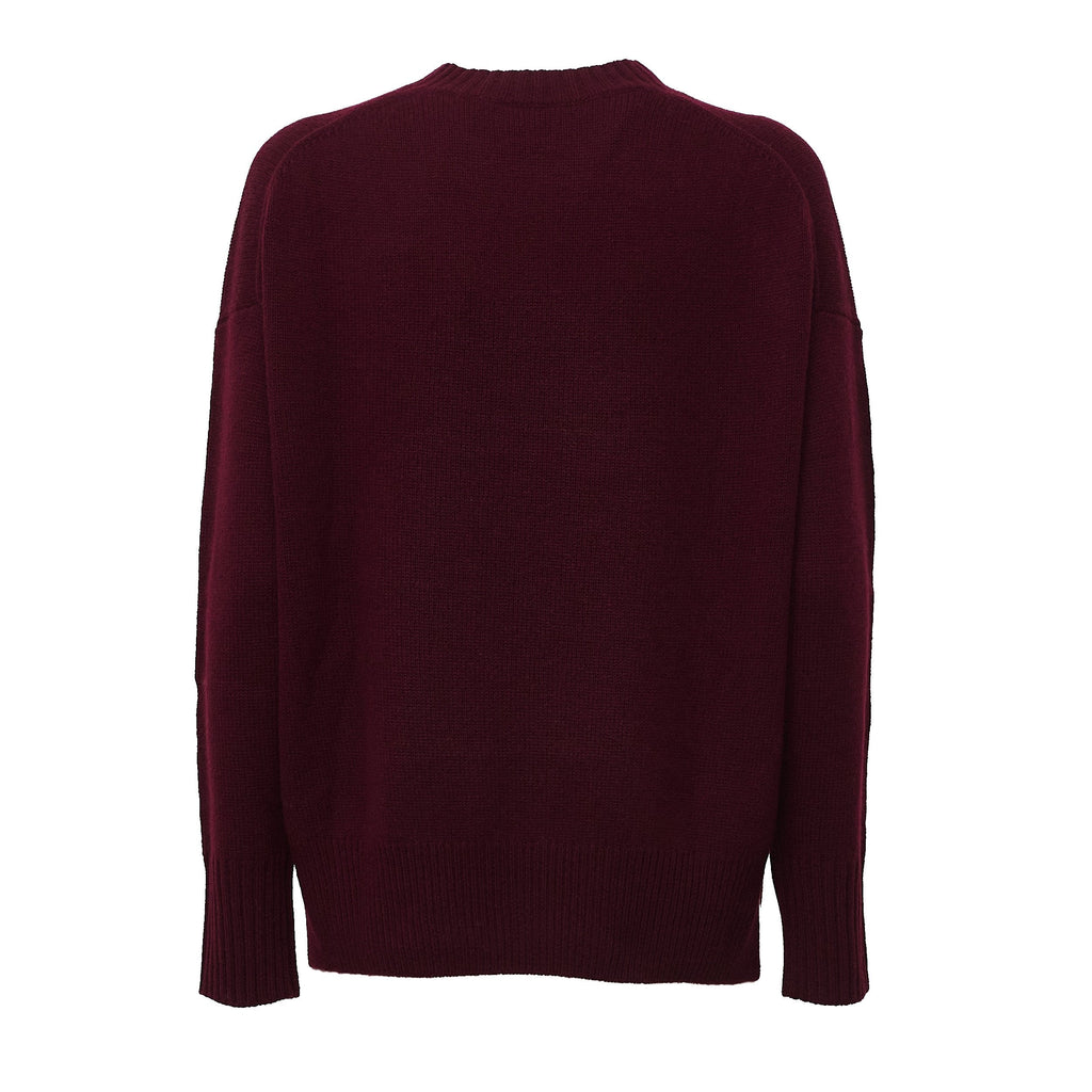 Burgundy Cashmere Ribbed Detail Crewneck Sweater