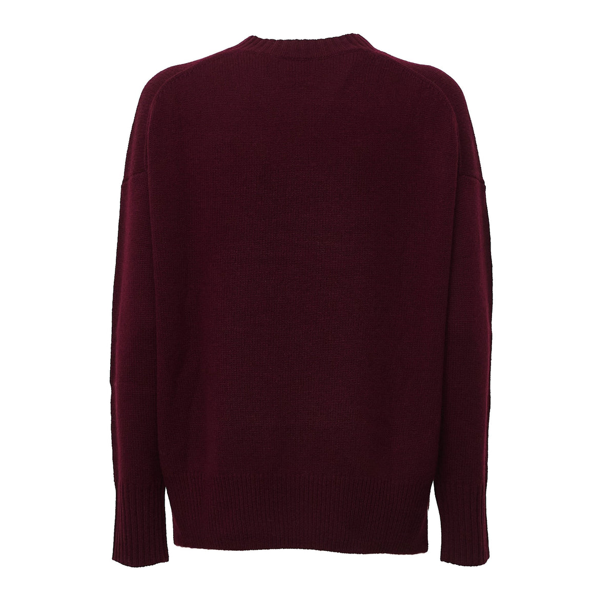 Burgundy Cashmere Ribbed Detail Crewneck Sweater