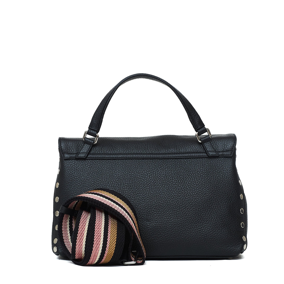 Structured Pebbled Leather Dual Closure Shoulder Bag