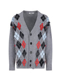 Grey Wool V-Neck Rhinestone Cardigan