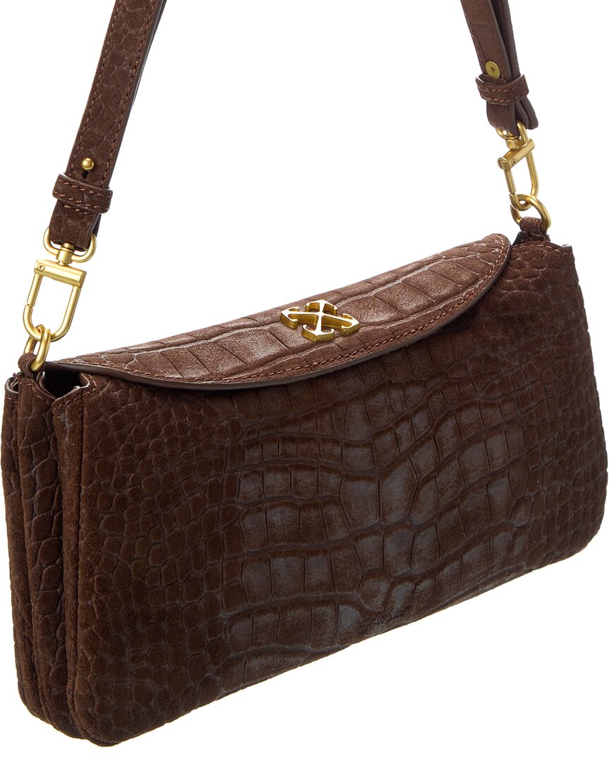 Off-White Jitney Croc-Embossed Suede Shoulder Bag