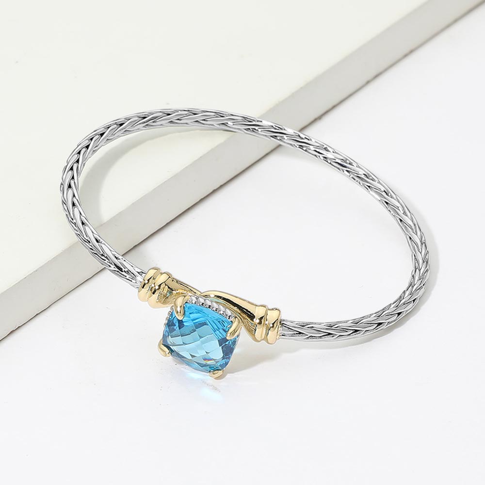 14K Gold Plated CZ Cushion Cut Accent Braided Bracelet