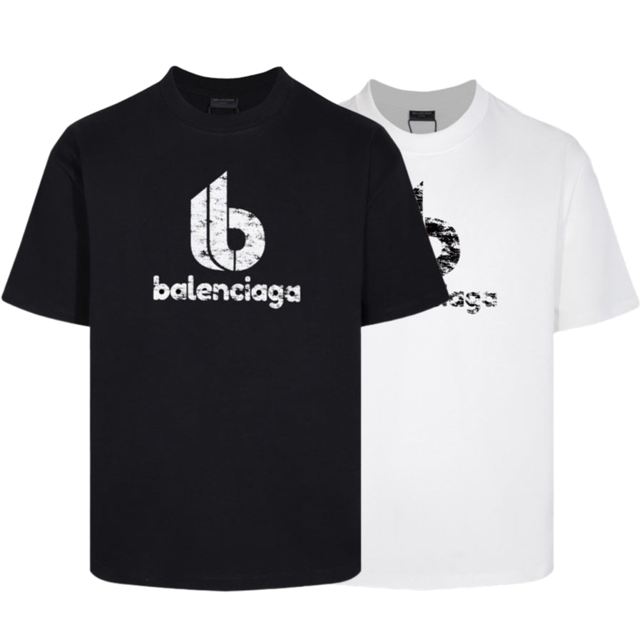 Balenciaga Distressed Lowercase Logo T-Shirt in Black & White
