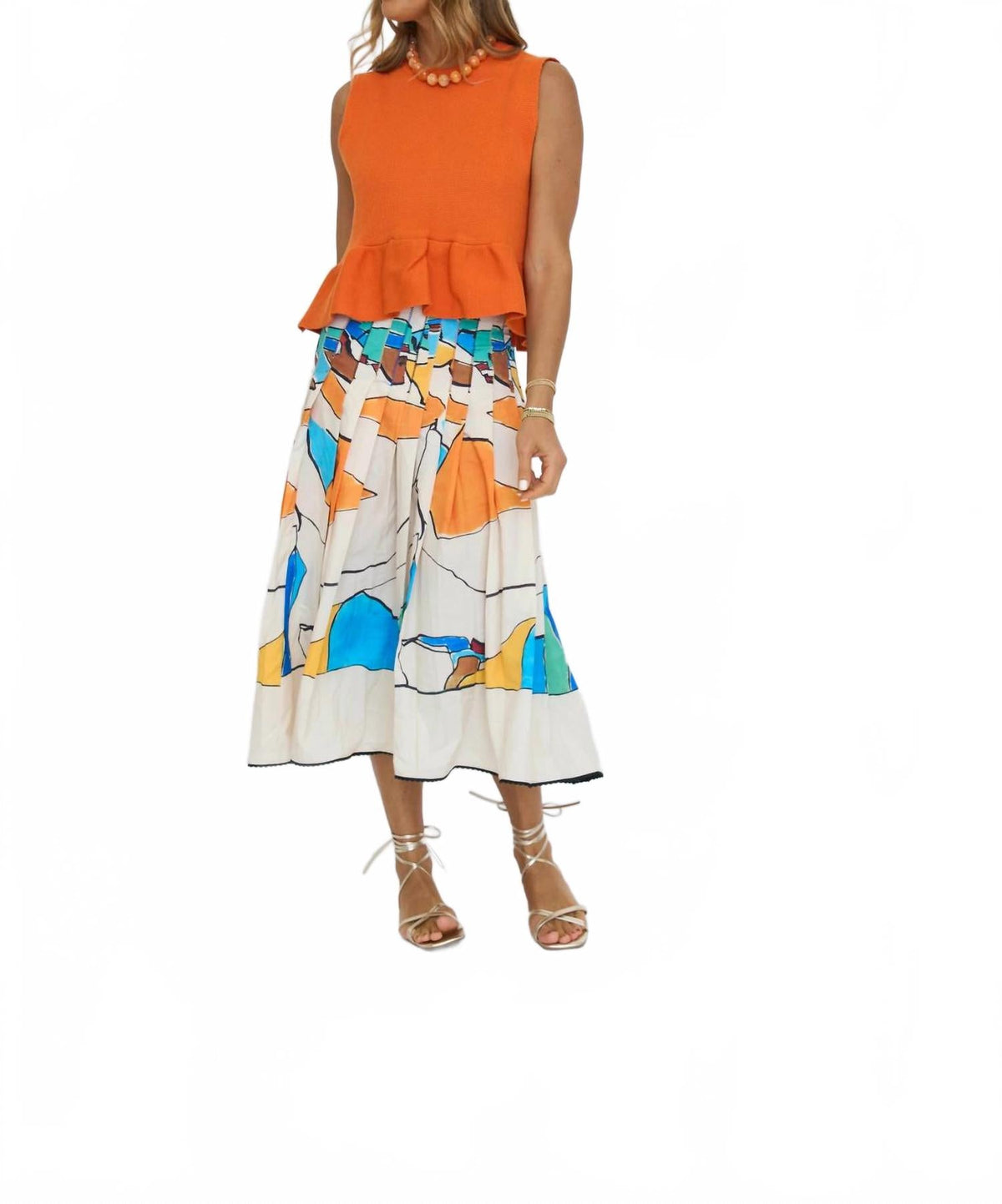 Solid Sleeveless Micro Knit Peplum Top In Burnt Orange