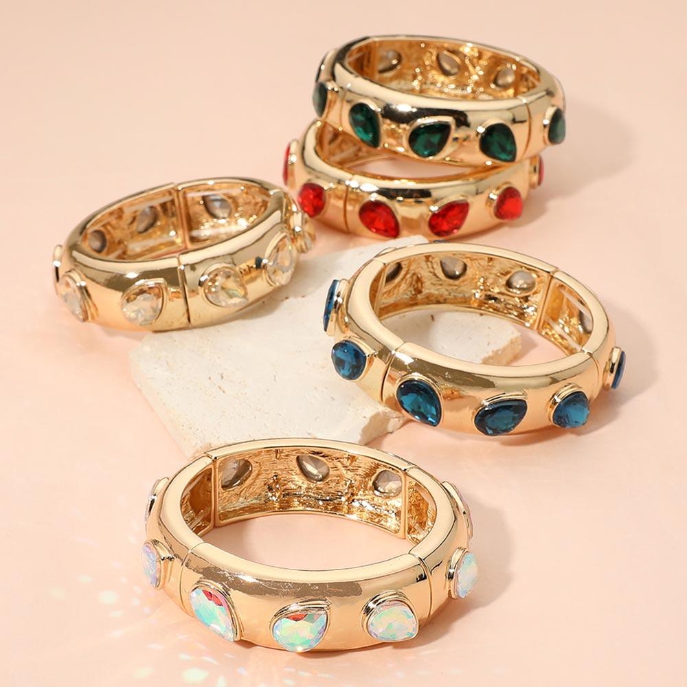 Faceted Teardrop Gem Accent Stretch Evening Bracelet