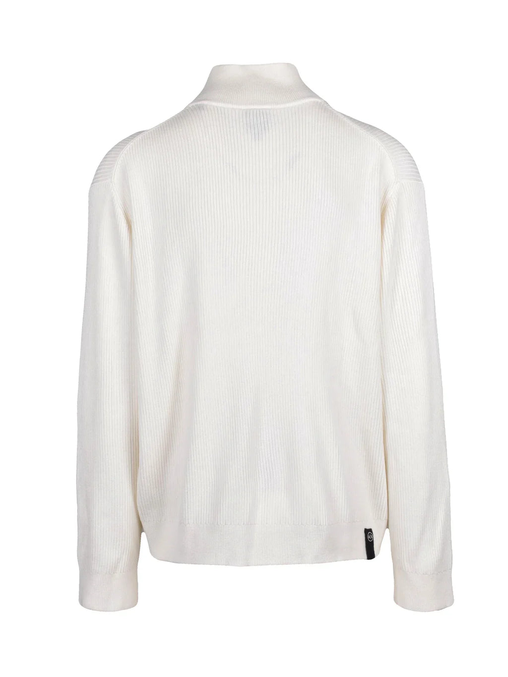 White Ribbed Knit Wool-Blend Zip Cardigan